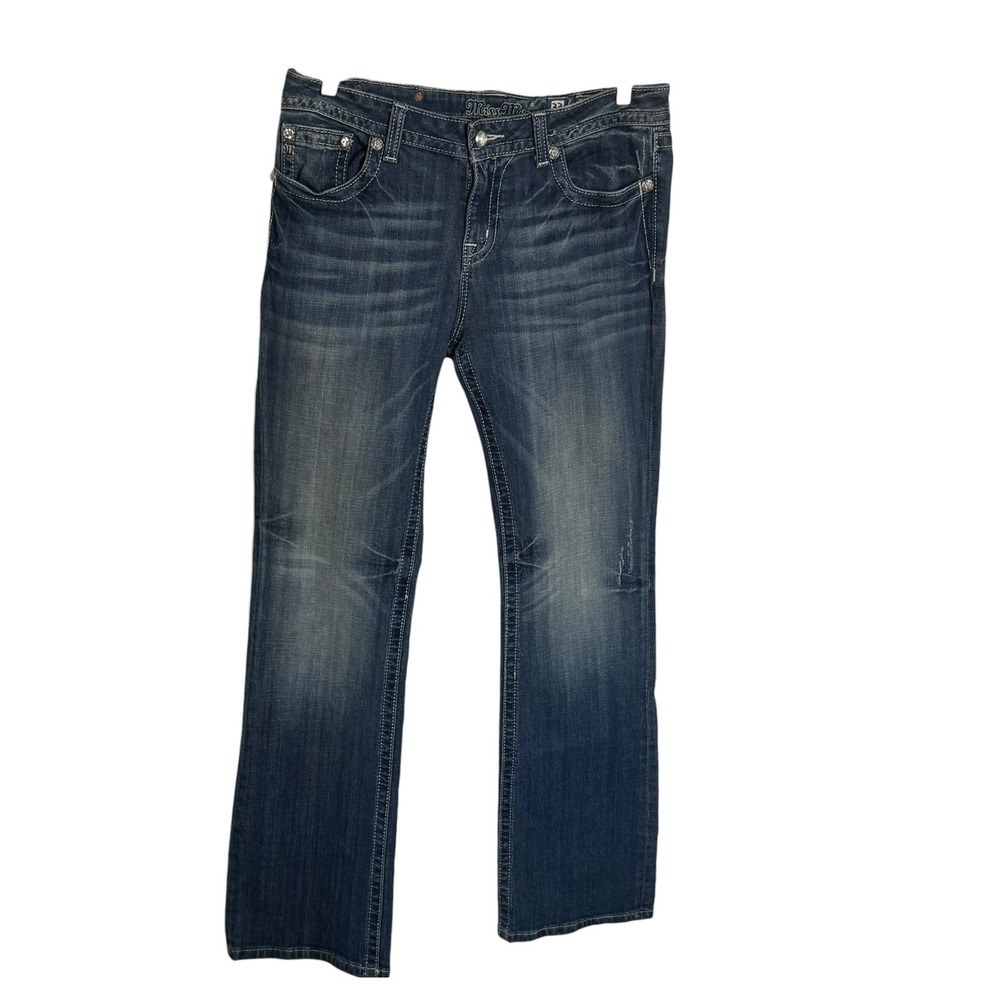 NWT Miss Me MP6224B Mid Rise Bootcut‎ Jeans Dark Wash Rhinestone Cross Size 34